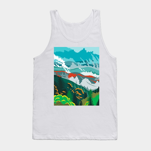 Great Smoky Mountains National Park in Tennessee and North Carolina United States WPA Poster Art Color Tank Top by retrovectors